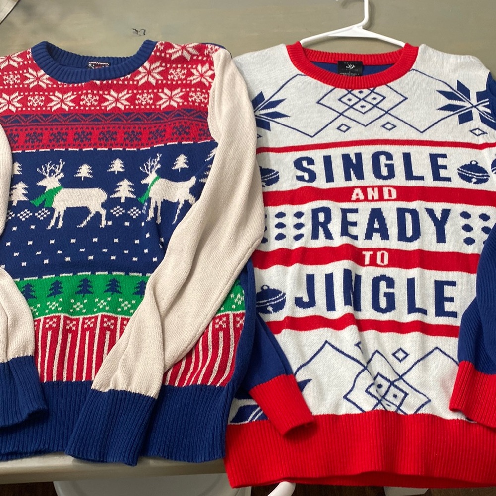 Two Men’s “ugly Christmas sweaters”